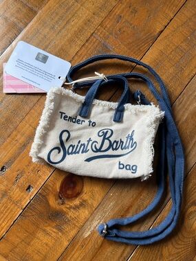 MC2 Saint Barth Mini Canvas Shoulder Bag in Cream and Navy